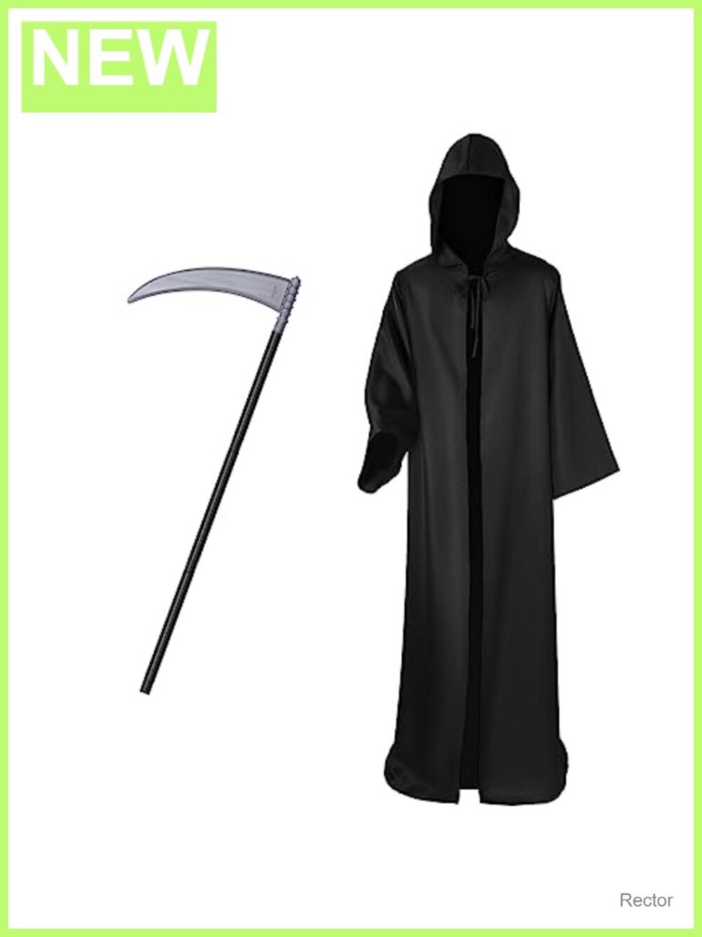 Halloween Grim Reaper Robe & Plastic Scythe Costume Set Hooded Cloak
